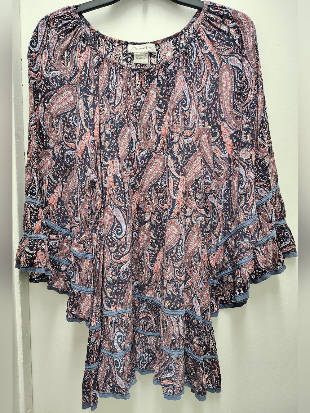 Paisley Vine Peasant Maxi Dress - Size 1xl